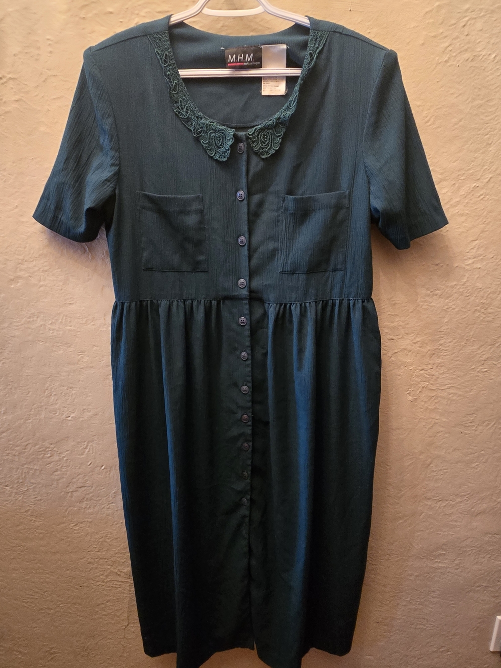 Teal Button-Front Short Sleeve Dress